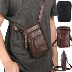 Leather Waist Bag Wearing Belt Outdoor Sport Shoulder Bag Solid Color Doing Business Crossbody Bags Men Mobile Phone Bags