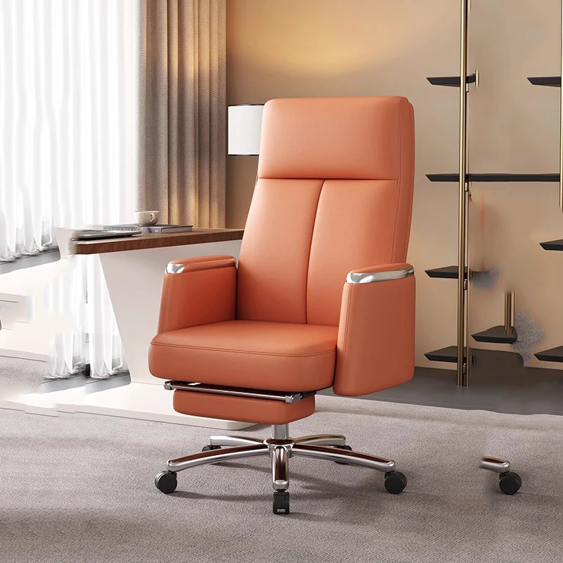 كرسي مكتب جلدي حديث فاخر بعجلات متنقلة كرسي مكتب تنفيذي للمؤتمرات مسند ظهر ومسند للقدمين أثاث عصري من Mobilya