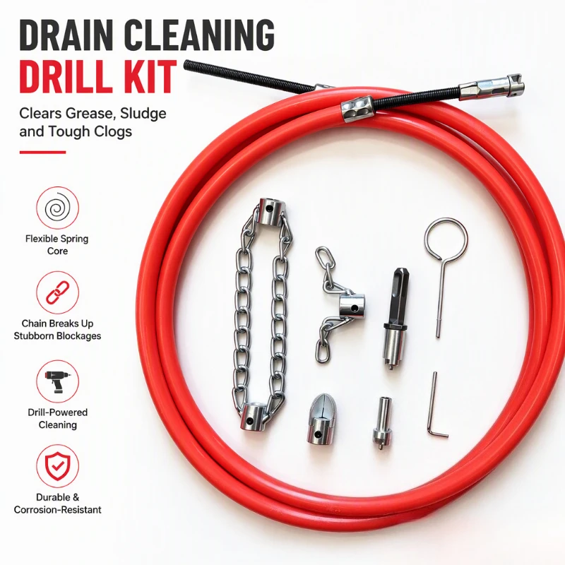 Cross Cutter Drain Cleaning Kit, Electric Drill Driven Sewer Snake with Chain Head, Household Pipe Clog Unclogger Tool