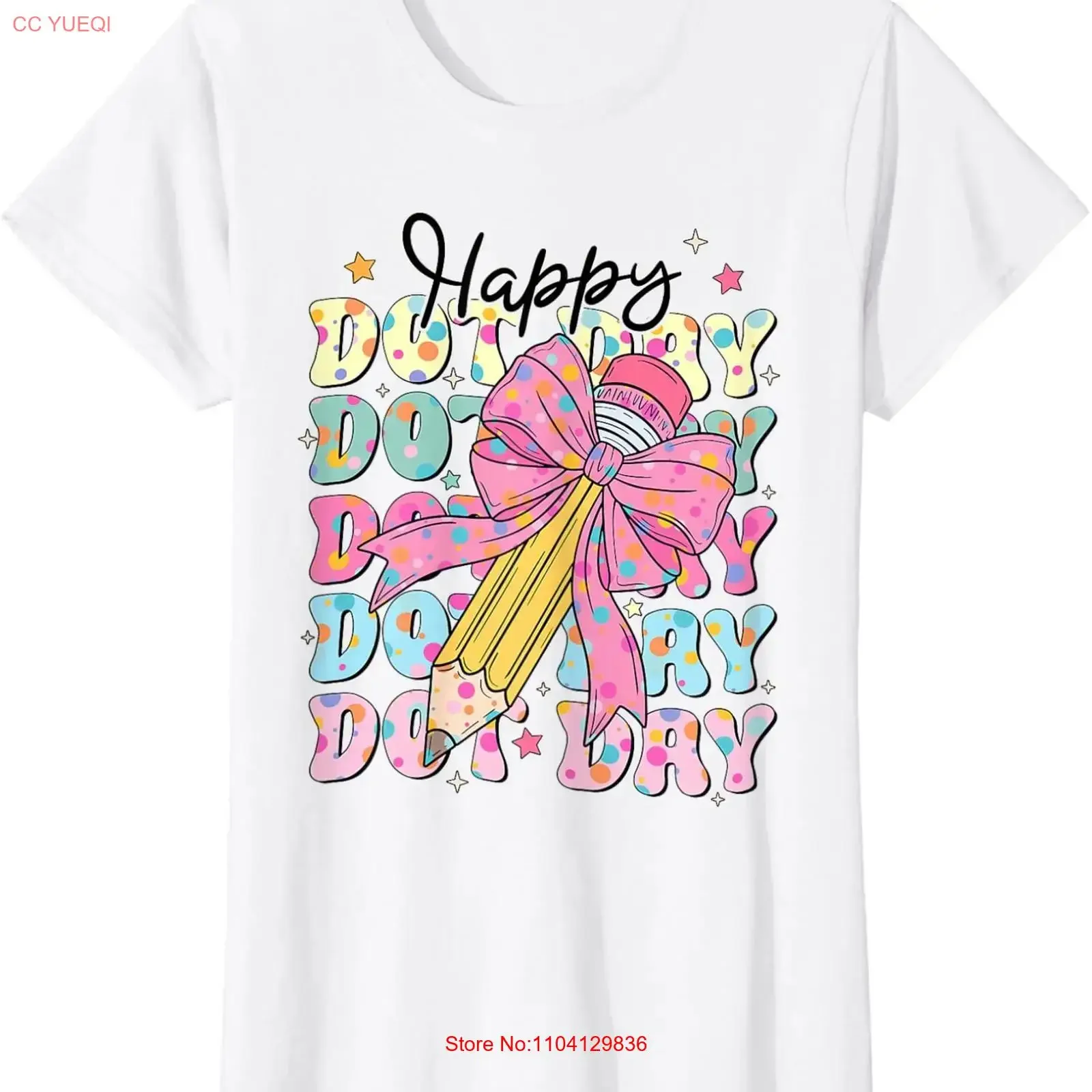 T-shirt col rond pour femme Happy Dot Day 2025, motif nœud coquette, amusant et mignon, vintage, délavé, extensible, confortable, légèrement extensible