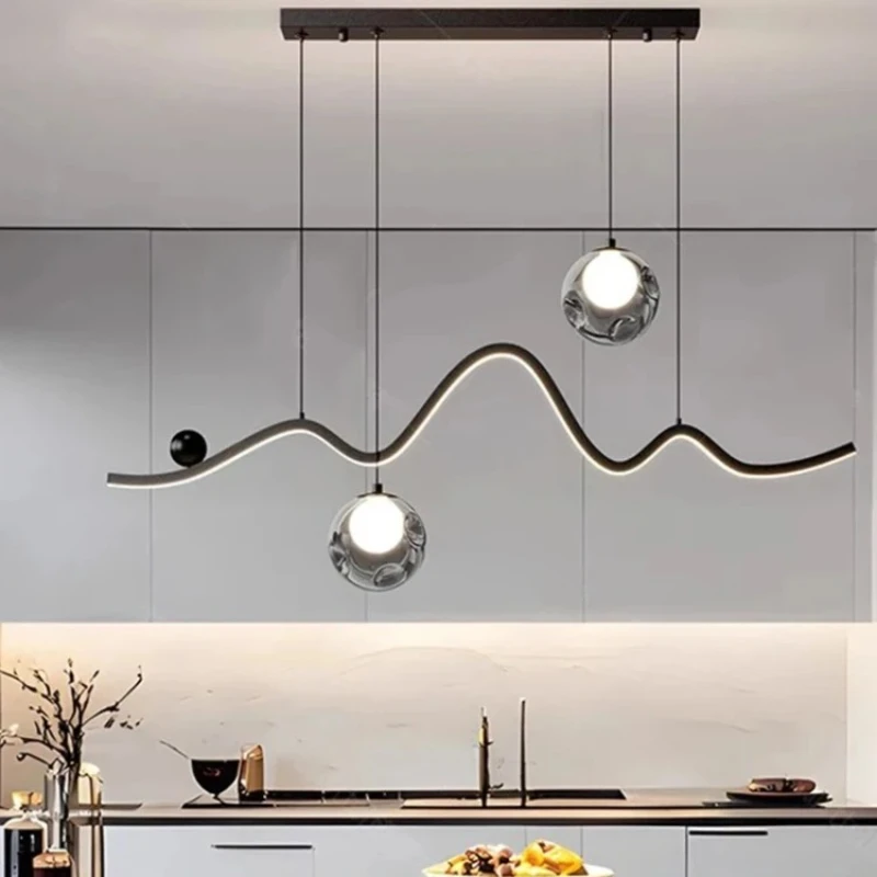 

Modern Wave Long Strip Home Decor Glass Ball Pendant Lamp Aluminium for Living Dining Table Room Dimmable Hanging Light Fixture