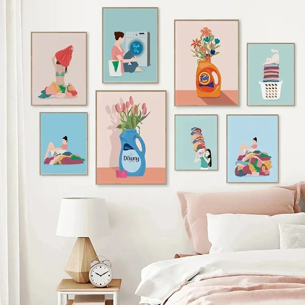 Colors Canvas Painting Nordic Washer Girls Laundry Funny Wall Art Pastel Posters Modern Print Wall Pictures Bathroom Home Decor