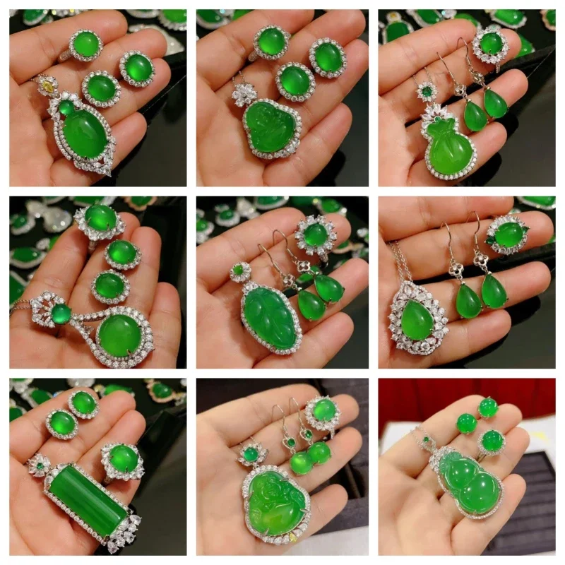 Silver-plated chalcedony Fudou set Xiaohongshu Internet celebrity agate earrings pendant bracelet four-piece set