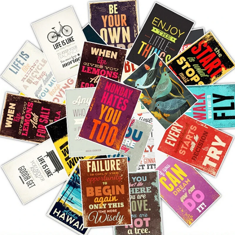 동기부여 인생 명언 다이어리 스티커, 스케이트보드 및 노트북 수하물 데칼 25개