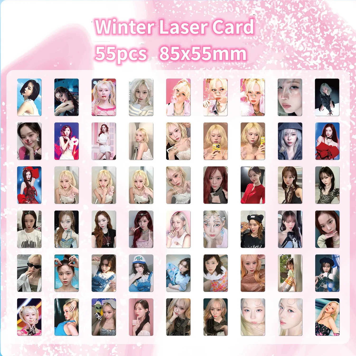 Kpop Idols Winter Laser Boxed Card 55pcs/Set High Qualiy HD Photo Double Sides Printing Korean Style LOMO Card Fans Collection