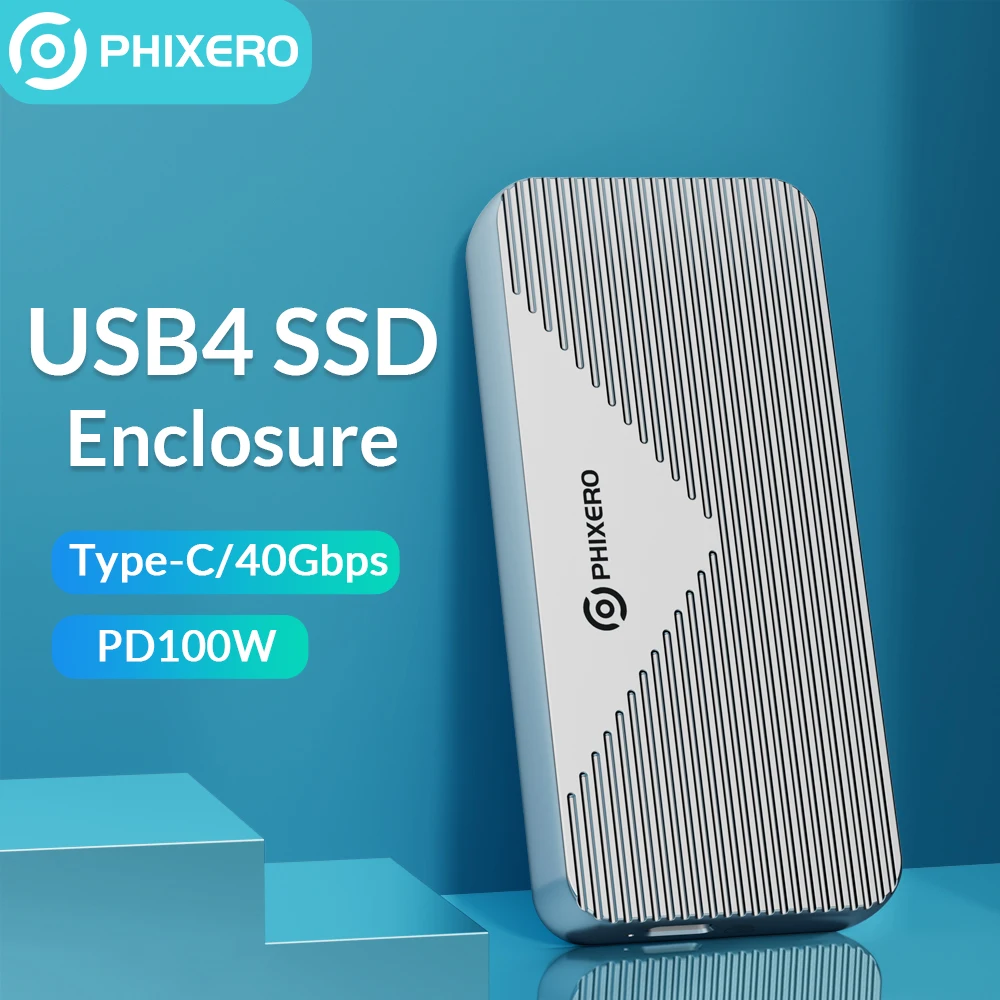 PHIXERO USB4 SSD Case 40Gbps M.2 NVMe Enclosure External HD Cover Thunderbolt 3/4 USB Type C 3.0 Drive Disk Storage Box for PC