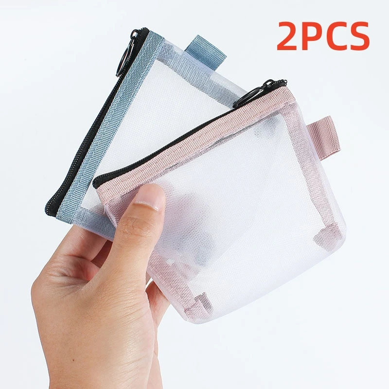 Clear Nylon Mesh Coin Purse Wallet Portable ID Card Credit Card Bag Lipstick Key Earphone Data Line Organizer Mini Storage Bag