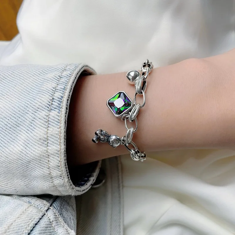 New Arrival Lovely Bear Animal Shiny CZ Zircon Star Retro Thai Silver Female Charm Bracelet Original Jewelry For Women Gifts