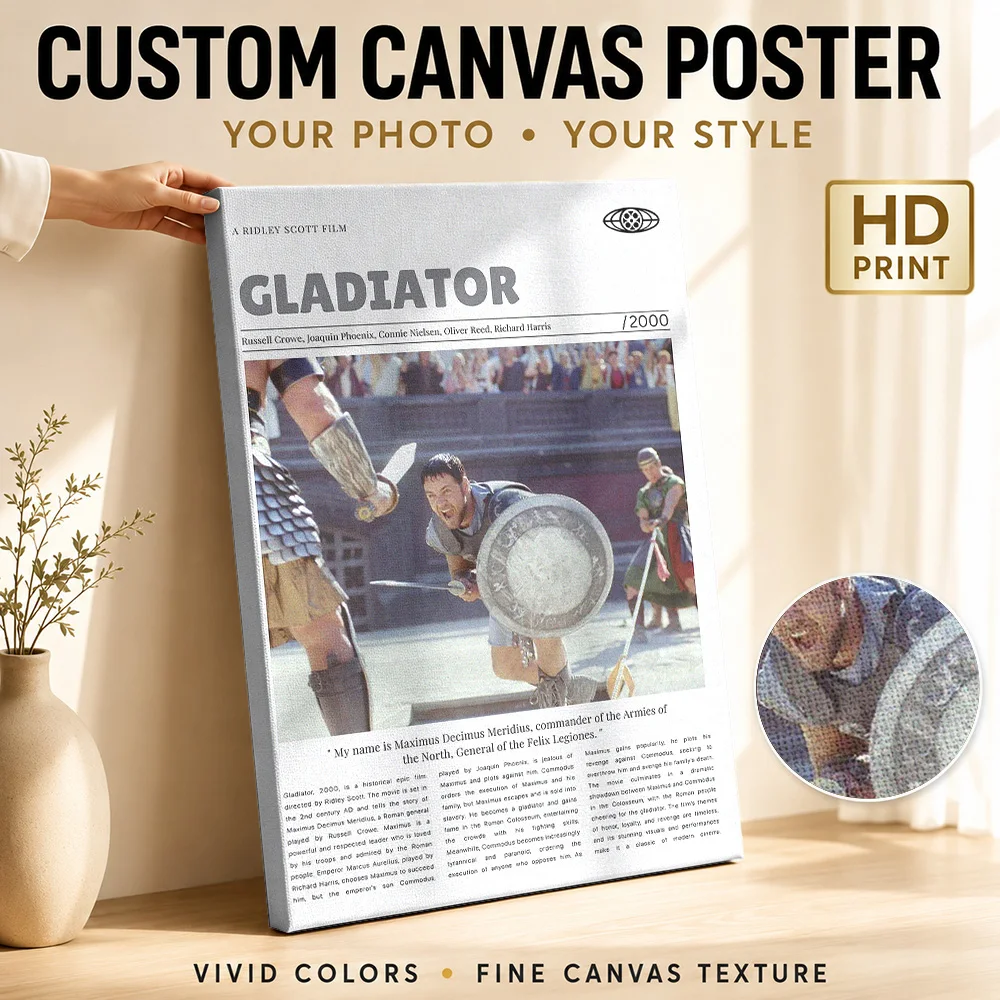 Gladiator Movie Canvas Painting Poster Customized Vintage Movie Wall Art for Home Theater Decor Collectible Ready to Hang Gift