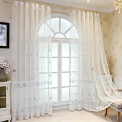 N3048Window screen curtain Nordic light luxury white embroidered window screen