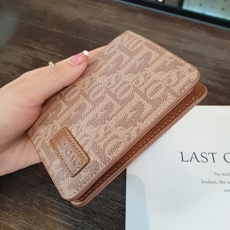 2024 New Short Women Wallets Letter Print Genuine Leather Small Wallet Double-fold Hasp Purse Cowhide Card Holders For Female