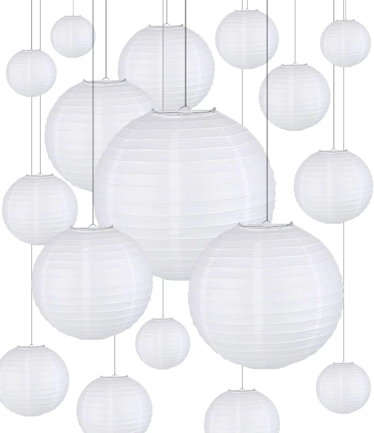 20 x White Paper Lanterns 4 6 8 10 12 Inch Round Chinese Hanging for Weddings, Birthdays, Parties and Events
