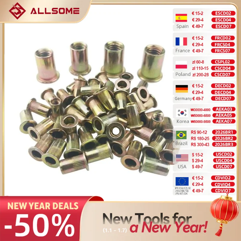 Allsom 300 Buah M3 M4 M5 M6 M8 M10 Set Mur Rivet Kepala Baut Nut Insert Reveting Multi Ukuran Mur Rivet Collocation dengan BOX HT2599