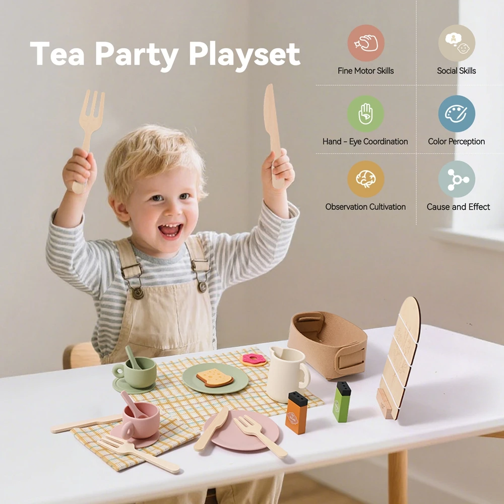 

Деревянный сервиз для послеобеденного чая, игрушка для кухни, игрушка для ролевых игр, интерактивная игра для родителей и детей, детский подарок, в комплект в подарочной коробке