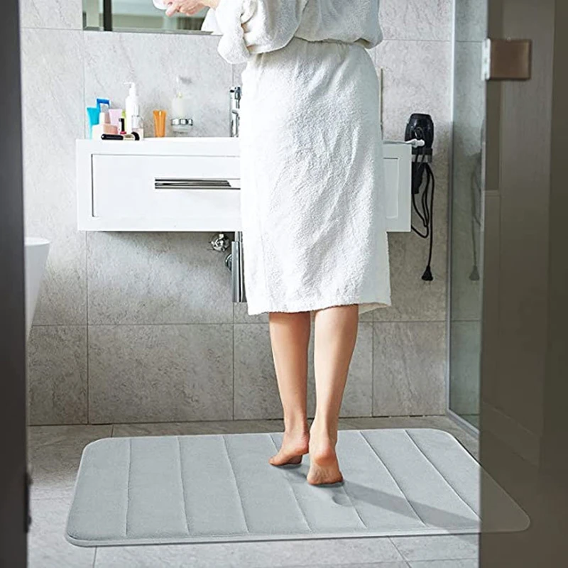 Memory Foam Striped Solid Color Floor Mat Bathroom Non-Slip Absorbent Mat Bathroom Toilet Foot Mat image 5