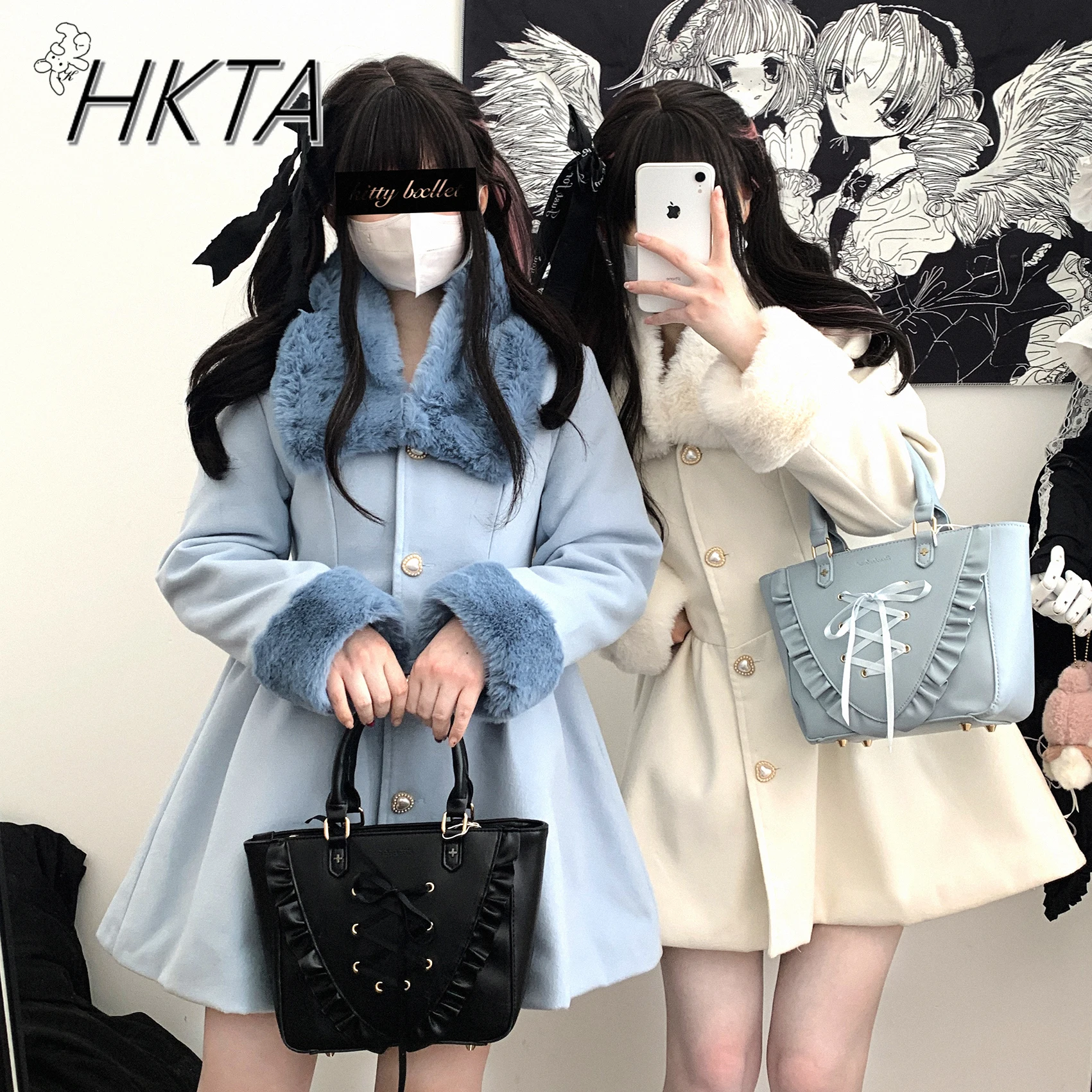 원피스 여성 슬림 긴팔 모직 롱 코트, 탈착식 모피 칼라, 광산 모조 트위드 코트, 귀엽고 우아한 일본 겨울 신상