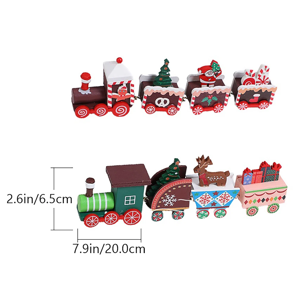 2 Pcs Wood Christmas Train Model Toy Desktop Decoration Wooden Train Ornaments Xmas Train Model Toy Christmas Atmosphere