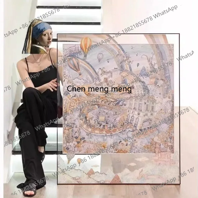 Handmade trendy silk scarves acrylic hanging paintings French cream porch framed decorative floor paintings