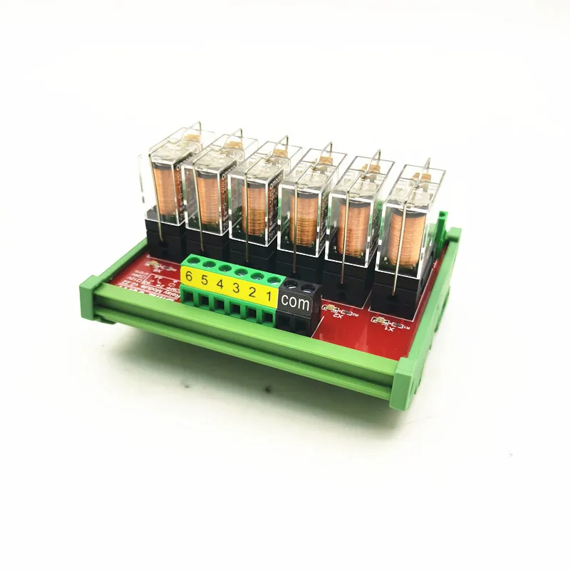 DIN Rail Mount Relay Module 10A 6 Channels PNP NPN NO NC Interface 12V 24V DC Single Chip Microcomputer PLC