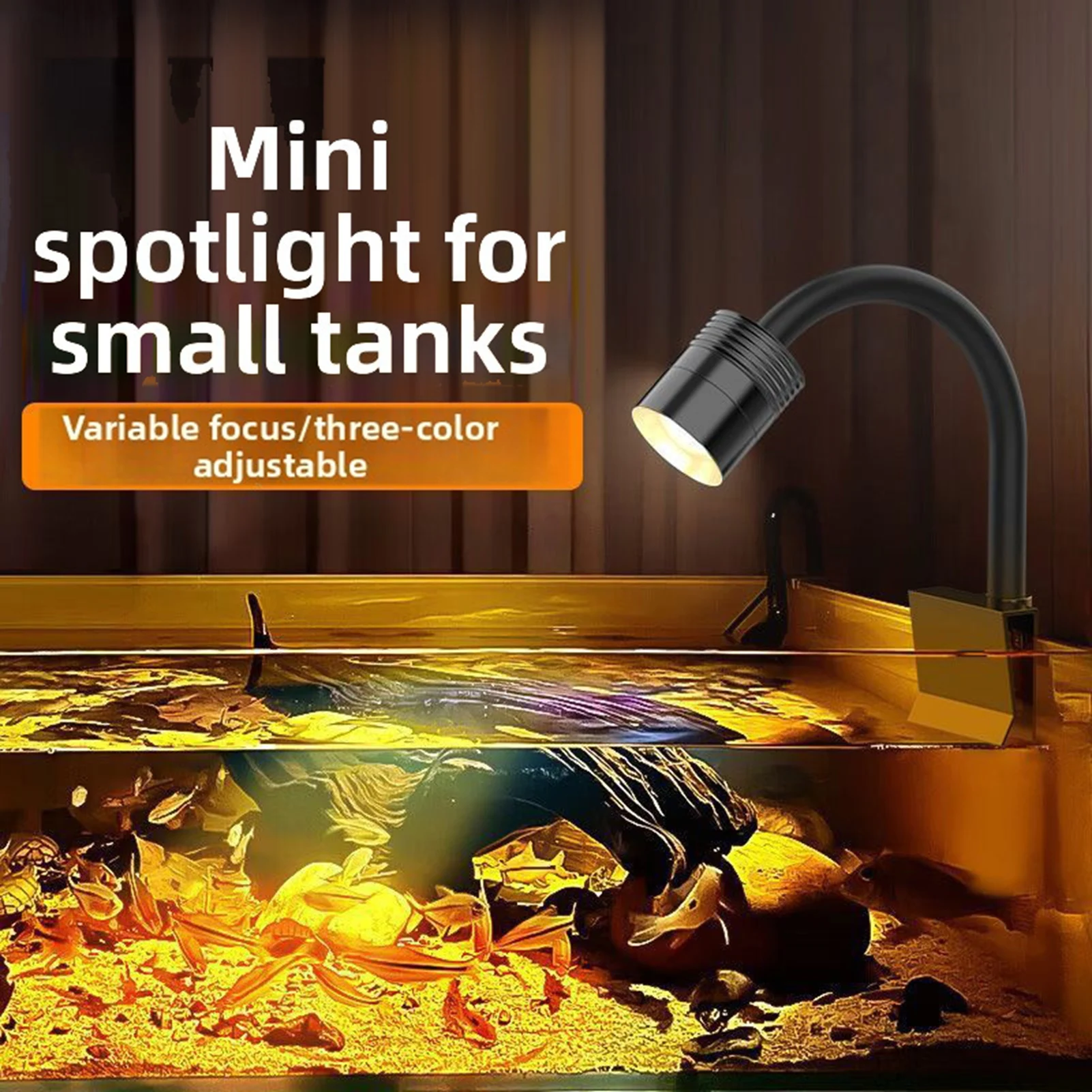 Aquarium Spot Light 3 Color Lighting Adjustable IP65 Waterproofing 360° Rotatable Clamp Arm USB Mini Clip On LED Fish Tank Light