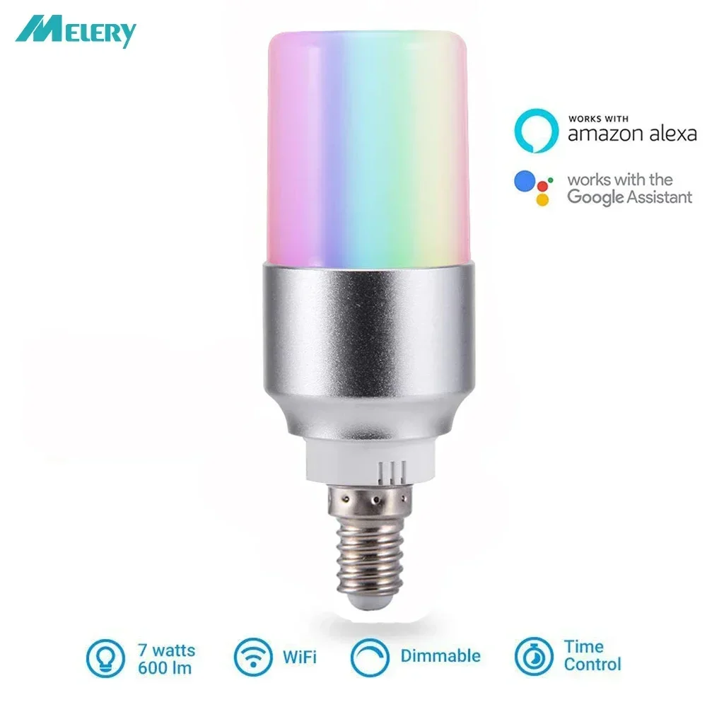 WiFi Smart E14 Bulb LED  Lamp 7W 6000K Pendant Cold White Light Color Dimmable 60W Equivalent 85-265V Remote Voice Google Home