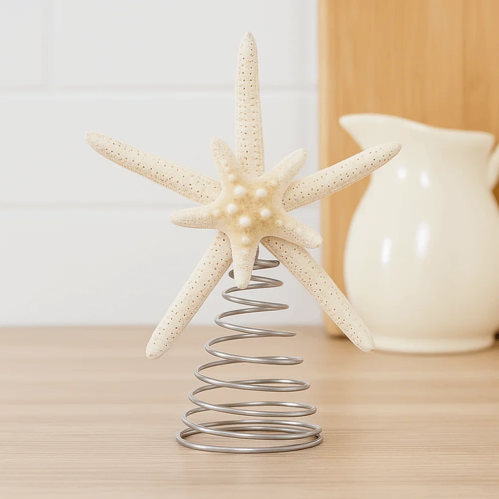 Decorazioni festive per stelle marine in ferro, display da collezione, decorazioni per la cima dell'albero delle stelle, ornamento per la cima dell'albero delle stelle marine dal design classico fatto a mano
