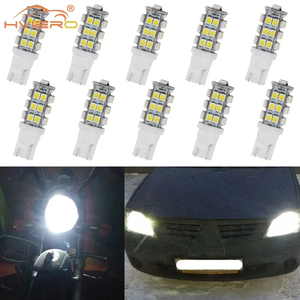 10Pcs Car Lights T10 3528 W5w 25smd Wedge Bulbs White Red Blue Turn Signal Dashboard Side Strobe Lamps Parking Reverse Headlamps