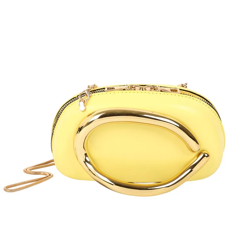 Retro Gold Metal Handle Women Clutch Bag PU Leather Chain Shoulder Crossbody Bag Mini Evening Purse for Party Wedding Daily Use view 5