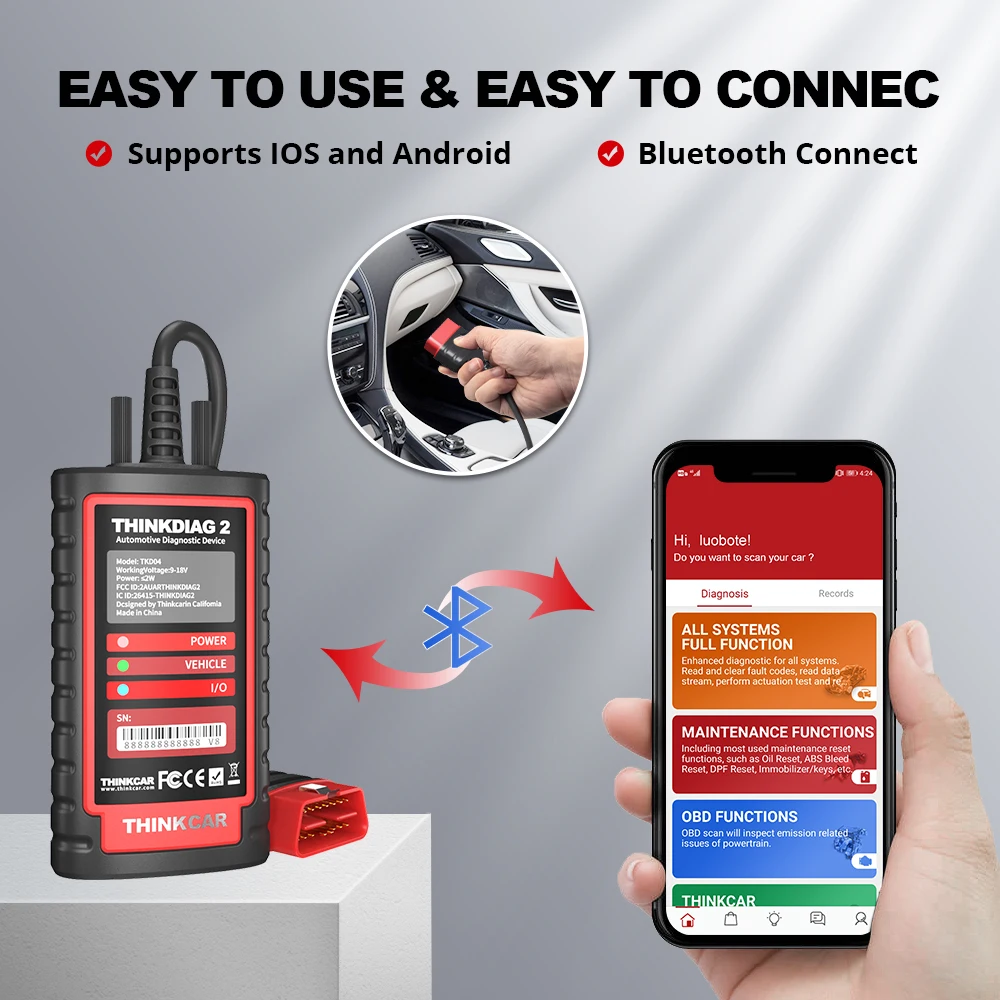 Thinkdiag2 All System Bidirectional Control OBD2 Diagnostic Scanner Bluetooth Scan Tool CAN FD 15 Reset Function Software 1 Year