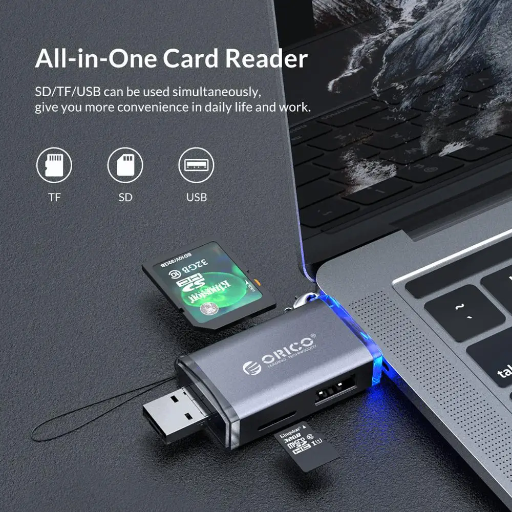 ORICO 노트북용 스마트 메모리 SD OTG 카드 리더, USB 3.0 마이크로 USB 2.0 C타입-SD 마이크로 SD TF 어댑터, 6 in 1