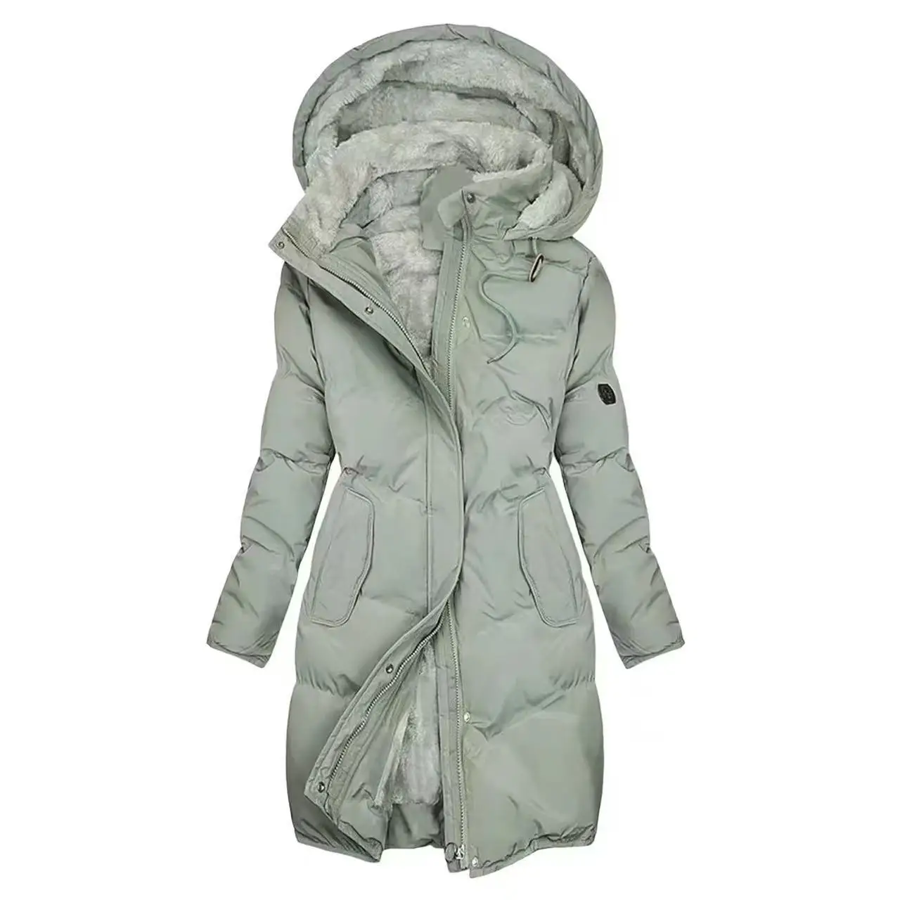 Winter Hooded Cotton Jacket Thick Warm Windbreaker Slim Jackets Long Insulated Velvet Coat For Women Solid Thick Parker Overcoat
