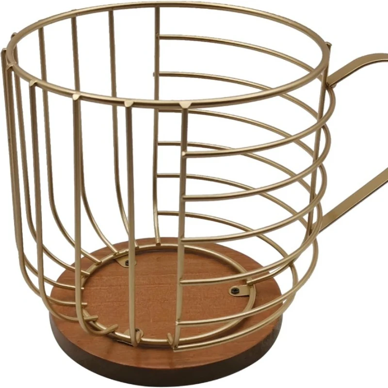 

MFBJXC Large Capacity Wire Kup Storage with Wooden Base Mug Shape Wire Storage Basket for Home Cafe Bar Countertop Kitchen