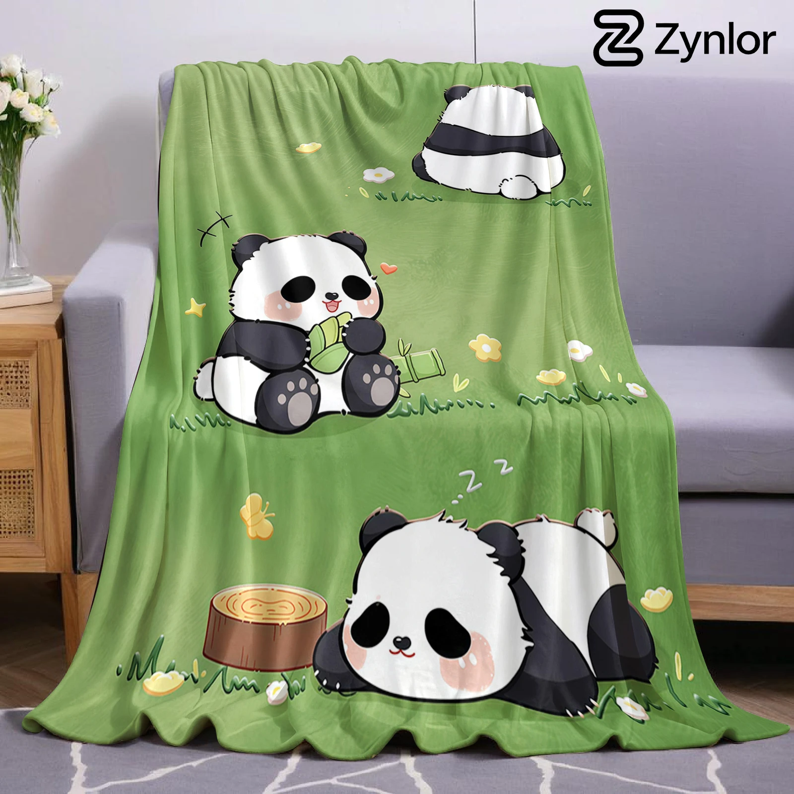 Cute Panda Lightweight Microfiber Flannel Blanket Soft Warm Cozy Throw All Season for Bed Sofa Office Travel Gift