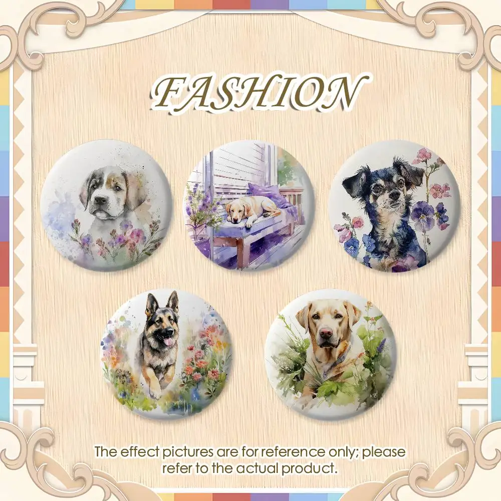 

Cute Watercolor Pet Dog Badges Round Exquisite Badge Brooches Creative Pins For Clothes Hat Backpack Gift Accessories