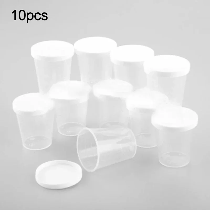 10pcs 30ml Plastic Medicine Measuring Cup With White Lids Cap Clear Container Transparent Graduated Measuring Cup Liquid Holder