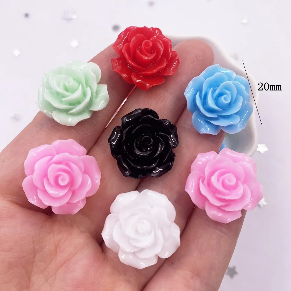20mm Resin Shiny Rose Flatback Flower Rhinestone Gems Scrapbook Wedding Ornaments Applique Crafts DIY K910*3