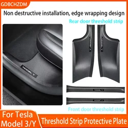 Rear Door Sill Guards For Tesla Model Y/3 Carbon Fibre ABS Inner Protector Plate Cover Trim Car Anti-Dirty Bumper Kick Pad