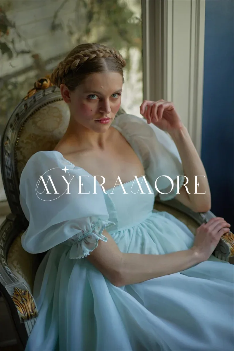 

Tulle A-Line Homecoming Dresses for Teens Puff Sleeve Square Collar Tea Length Prom Dresses Customized فساتين سهرة