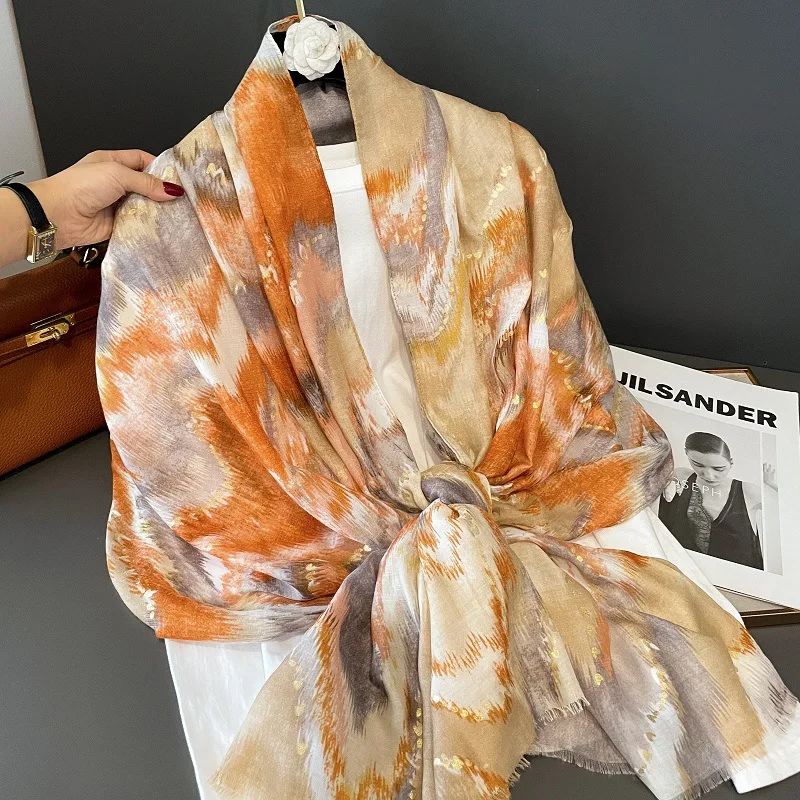 Ombre Tie Dye Wavy Bronzing Scarf Thin Breathable  Viscose Shawl Summer Casual Sunscreen Travel Scarves Women Muslim Hijab Sjaal