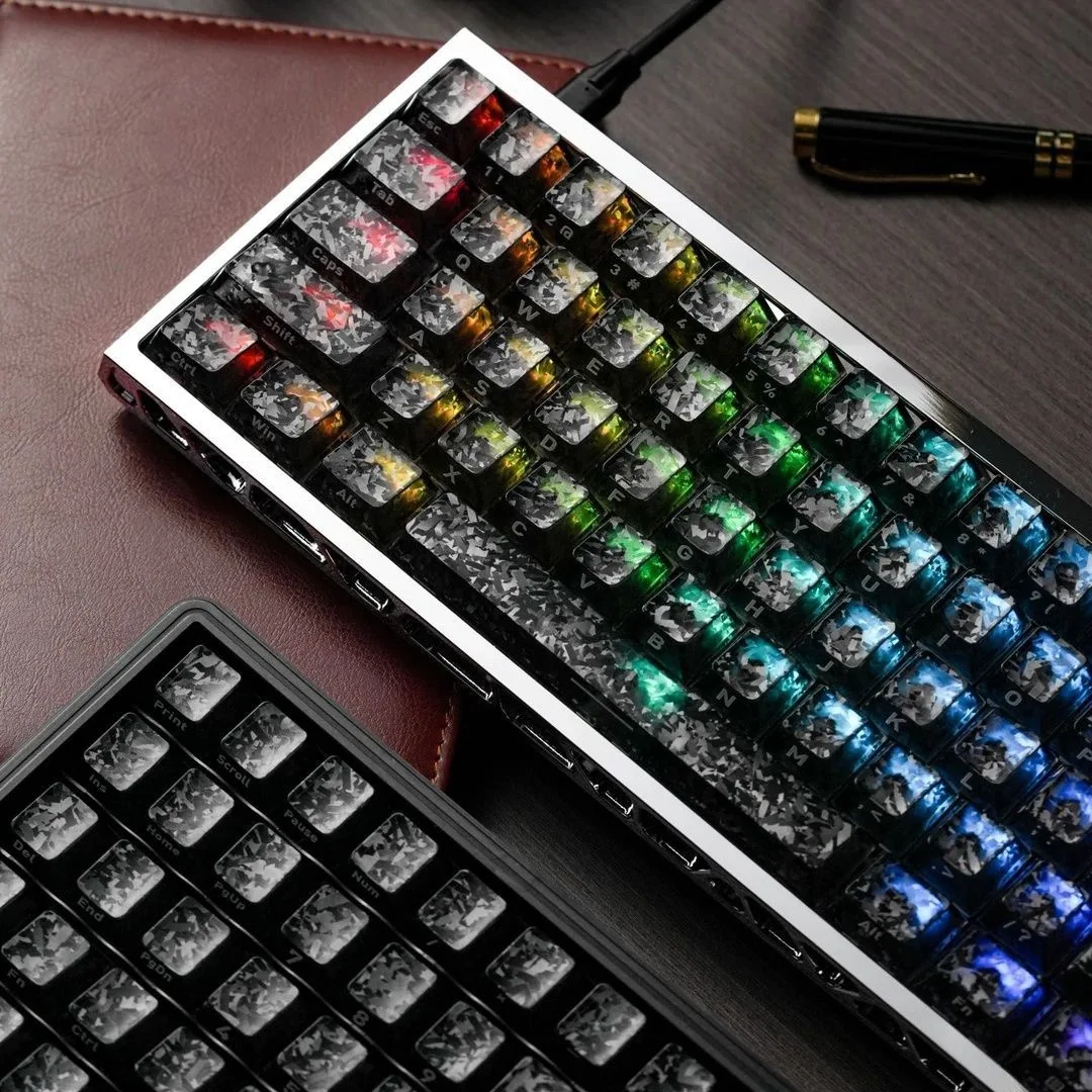 Neue transparente Tastenkappen mit Kohlefaser-Textur, Cherry MX, 132-teiliges Set, kompatibel mit mechanischen Tastaturen und magnetischen Tastaturen