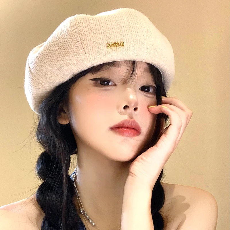 

Korean Version of Simple Solid Color Berets Cap for Women Summer Autumn Travel Versatile Casual Elegant Retro Painter Hats