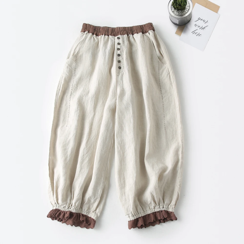 

Bloomers Solid Casual Elastic High Waist Wide-Leg Loose Women's Pants Korean Fashion Ankle-Length Pants For Women 2023 Summer