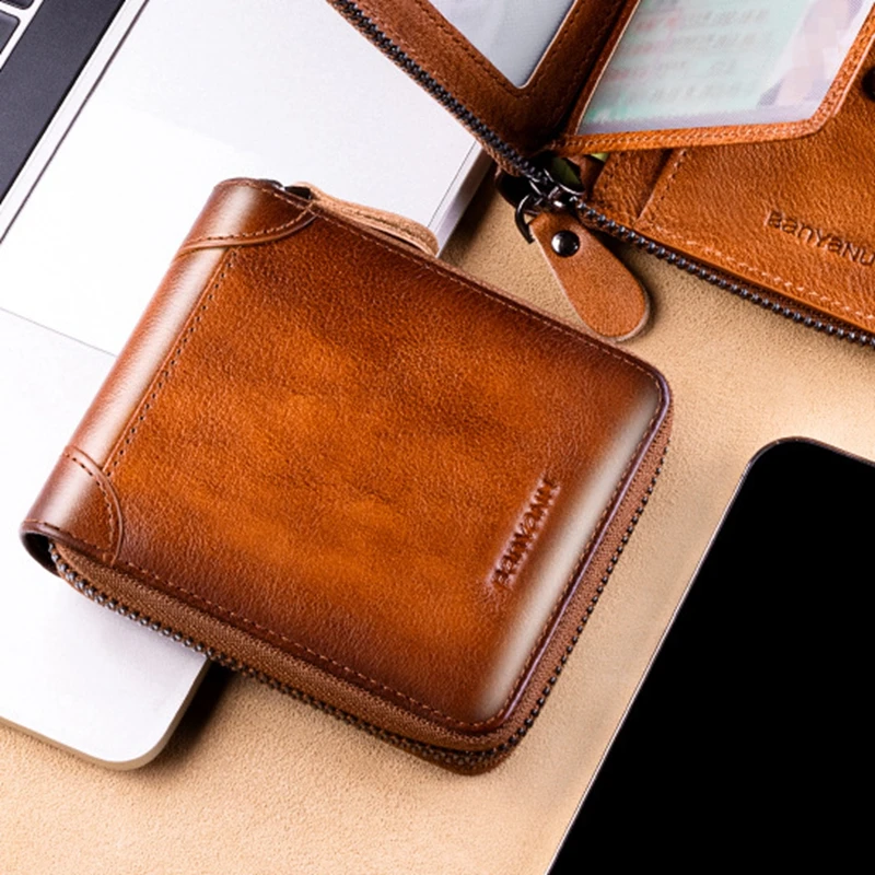 

Men's wallet leather short zipper solid color luxury wallet large capacity Coin purses gentleman Money clip Business Casual