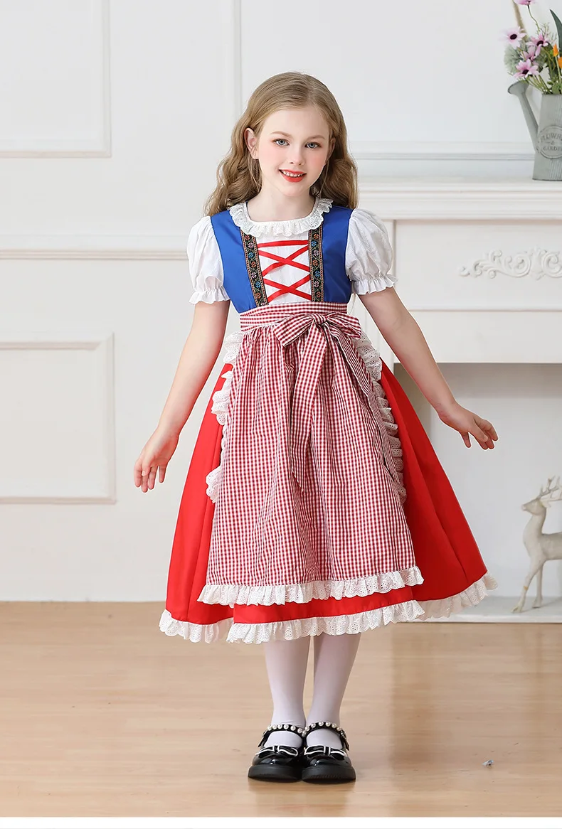 Kinder Karnevalskostüm München Oktoberfest Mädchenkostüm Klassisches Alpen-Landkostüm Mädchen Paradekostüm Cosplay Festliches Kleid Party – Detail 5