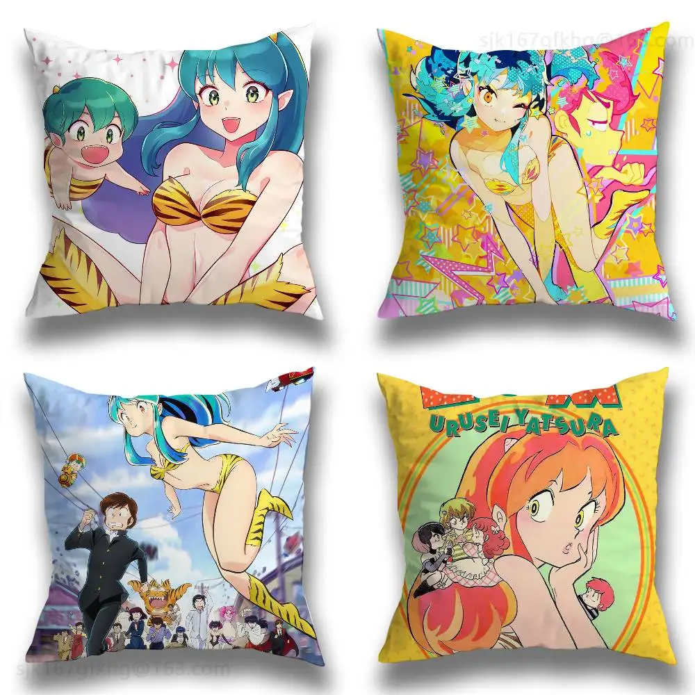 

Urusei Yatsura Anime Pillow Case Anti-dustmite Pillowcase Invisible zipper silky short plush Sofa cushion cover