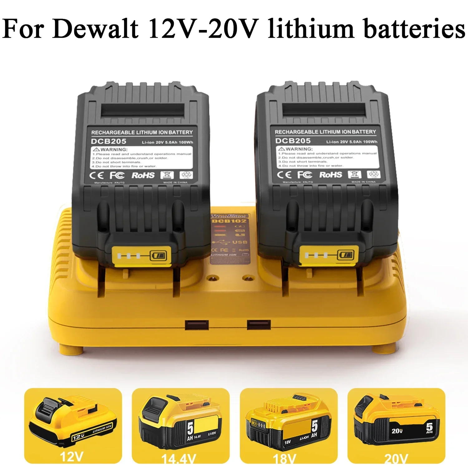 DCB102 Double Charger For DeWalt 10.8V 12V 14.4V 20V Lithium Ion Battery DCB203 DCB204 DCB205 DCB118 DCB105 DCB107 DCB112 DCB115