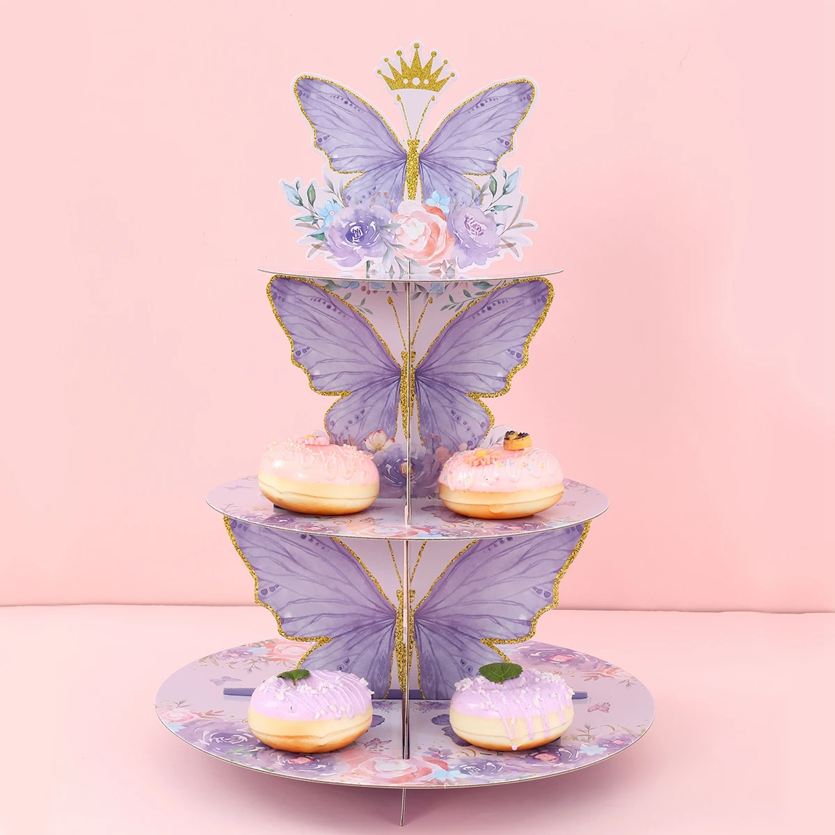 Fioletowy stojak na ciasto motylkowe Dekoracja urodzinowa dla dzieci Dziewczynka Baby Shower Ślubne artykuły imprezowe Dekoracja tortu