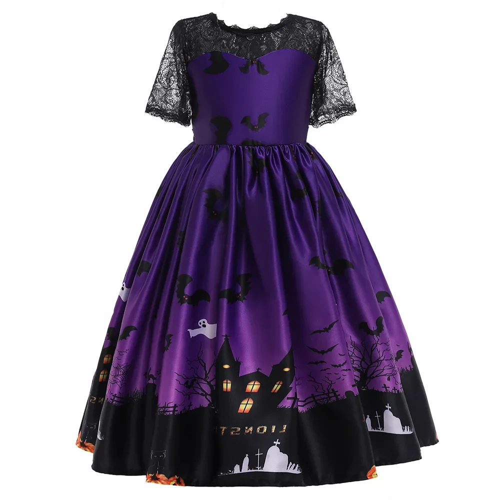 Grenz überschreitende neue Halloween Cosplay Castle Print Spitze Kostüm Kinder Prinzessin Kleid Kleid