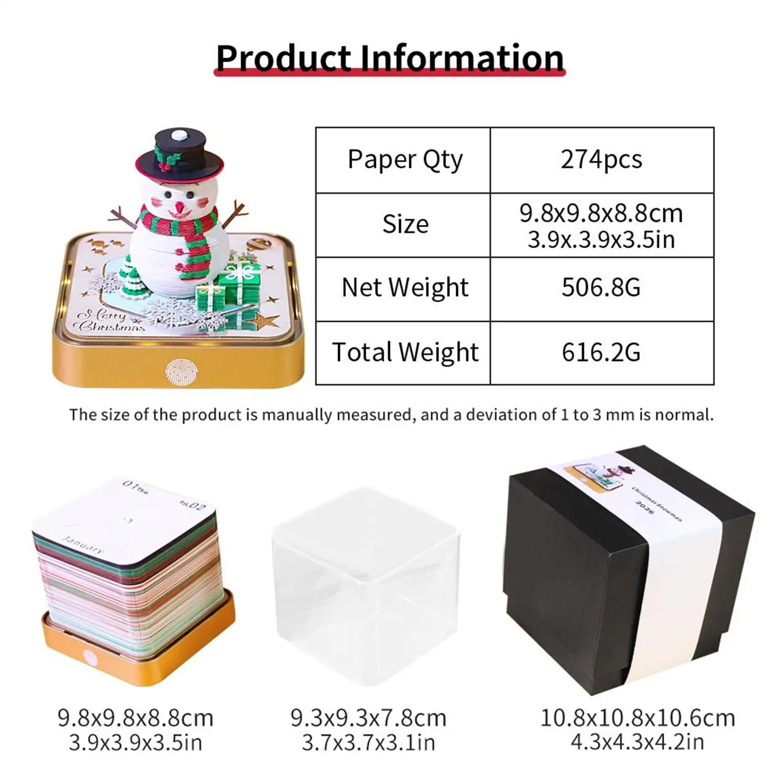 

3D Calendar Paper Carving Notepad Snowman Calendar 2026 Christmas Notepad Decoration For Study Bedroom Living Room School