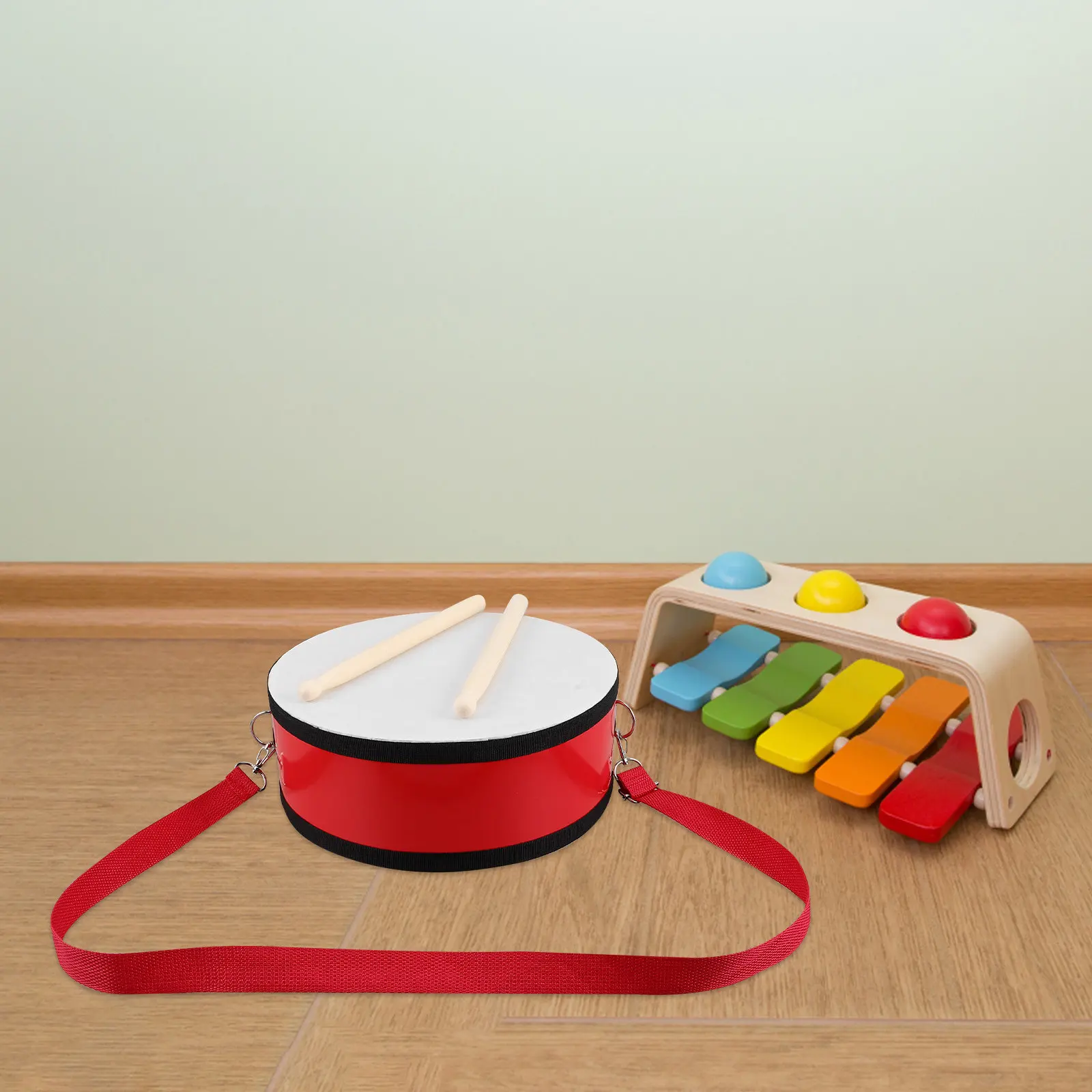 

1Set 10 Inch Red Marching Snare Drum for Preschool Musical Instruments Wearable Drum with Strap Marching Band
